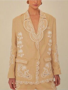 NWT FARM Rio OVERSIZE Embroidered Linen Blazer SIze XS
